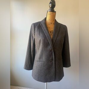 Talbots Sz 8p Dark Charcoal Luxe Wool Blend 3/4 Sleeves Women’s Tweed Blazer